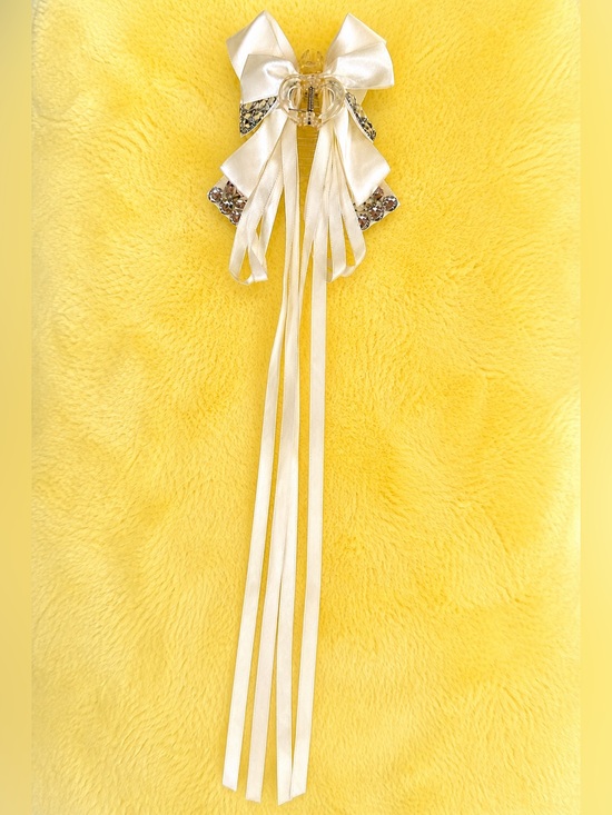 Unbranded Accessories - Large Ivory Satin Bow Claw Clip Rhinestone Bridal Coquette Hair Accessory NWOT